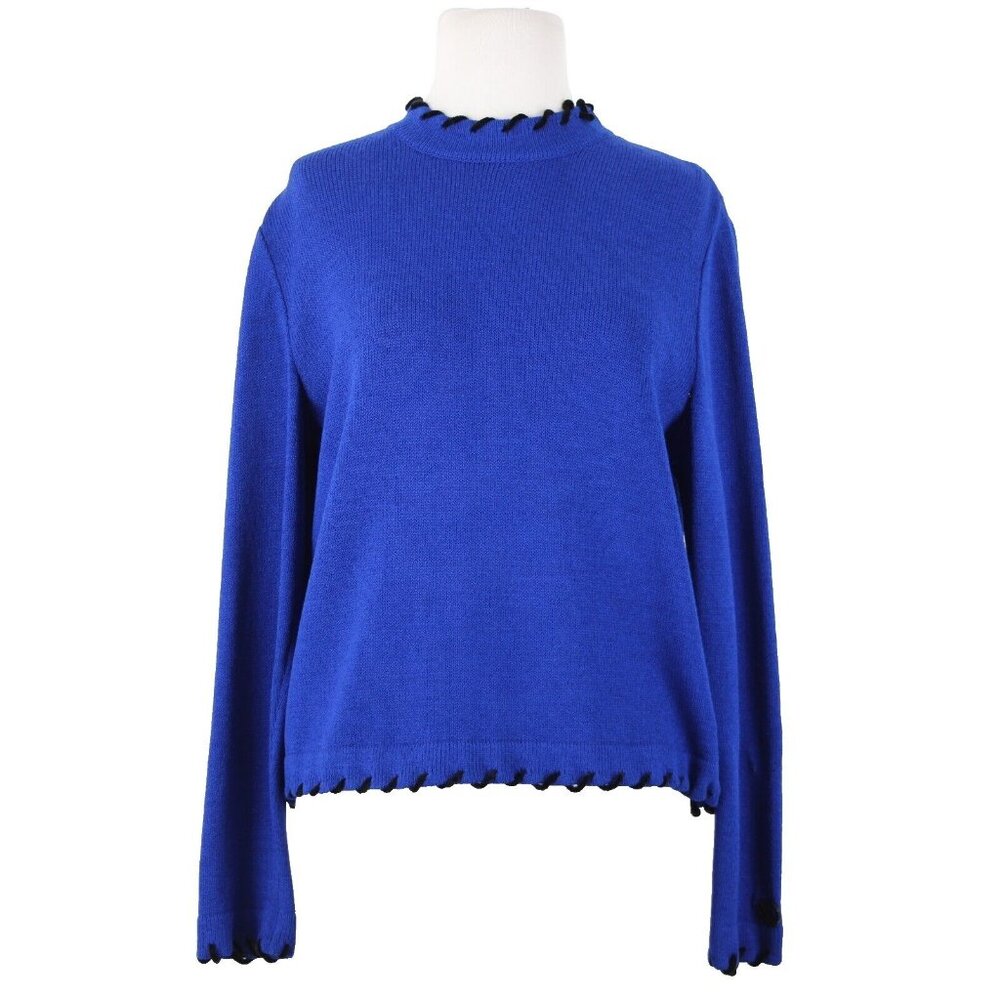 St John Sport Sz S Royal Blue Black Trim Collared Santana Knit AS IS Sweater - Picture 2 of 16